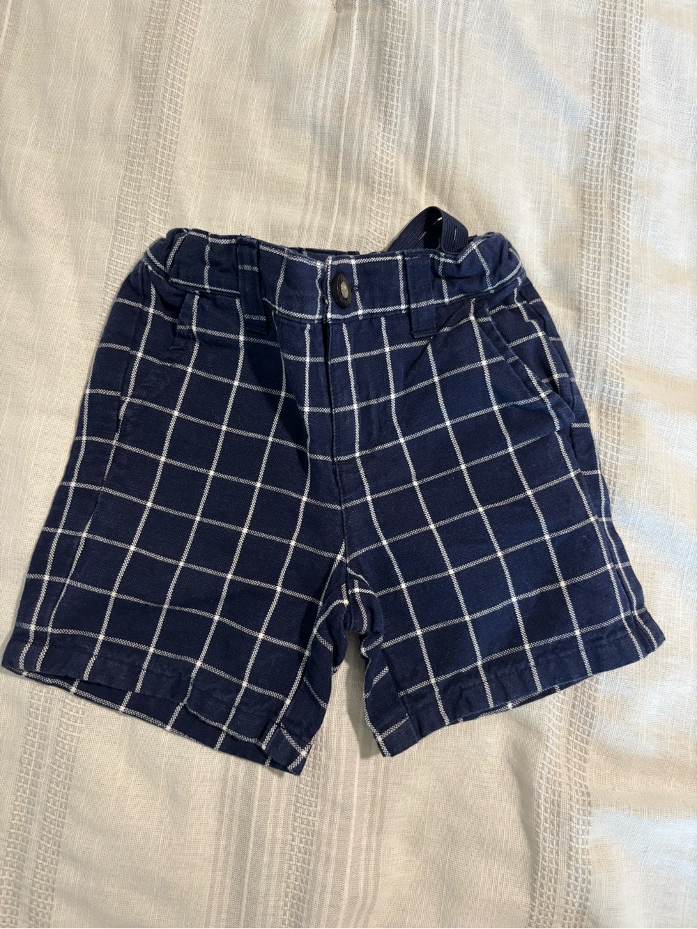 Janie and Jack Navy Windowpane Plaid Elastic Waist Shorts